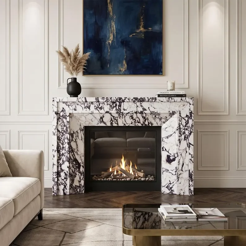 Calacatta marble fireplace surround