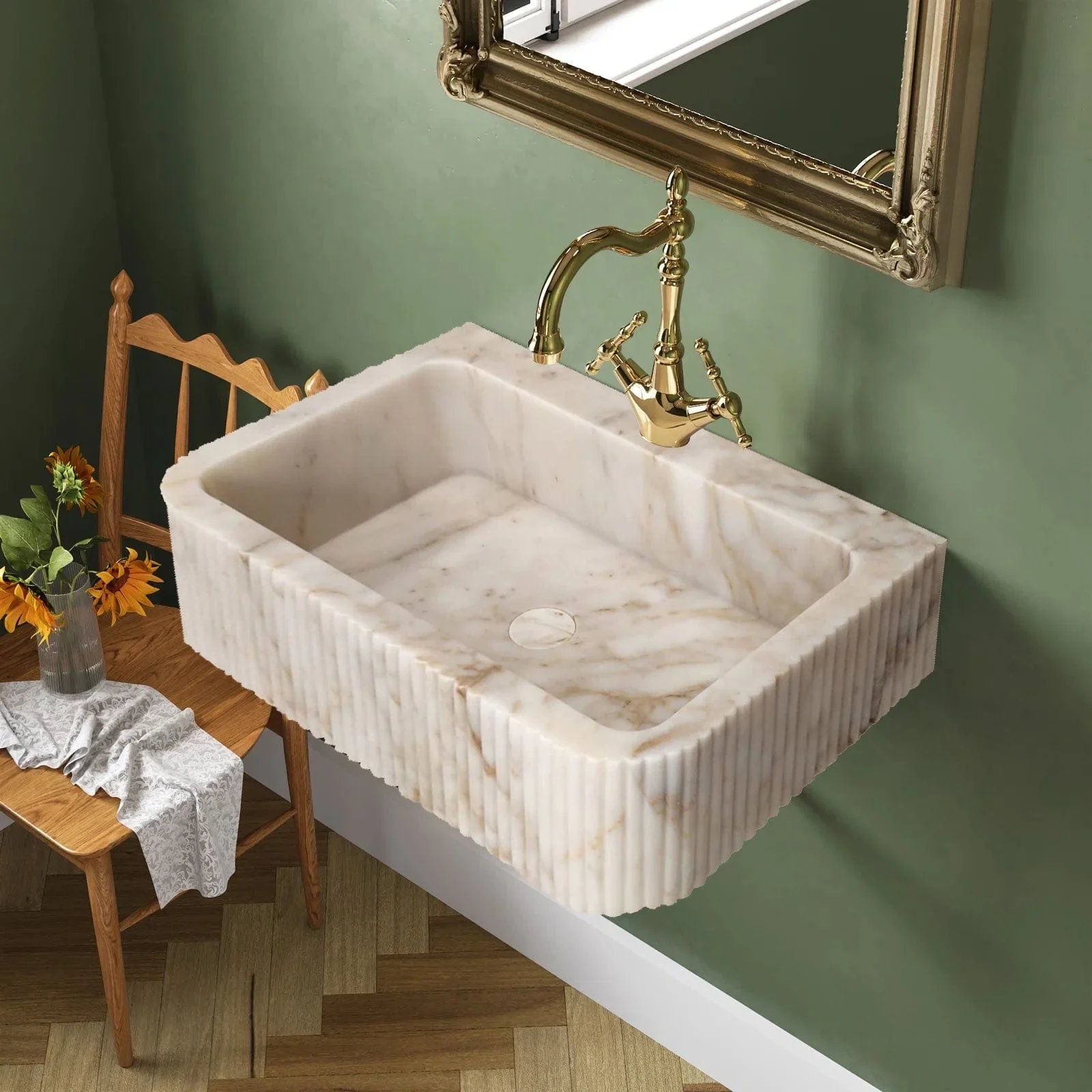 Fluted marble vanity basin