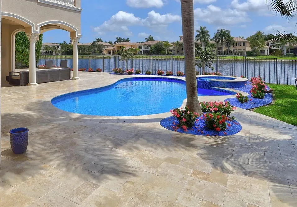 Completed travertine pool deck project view 02