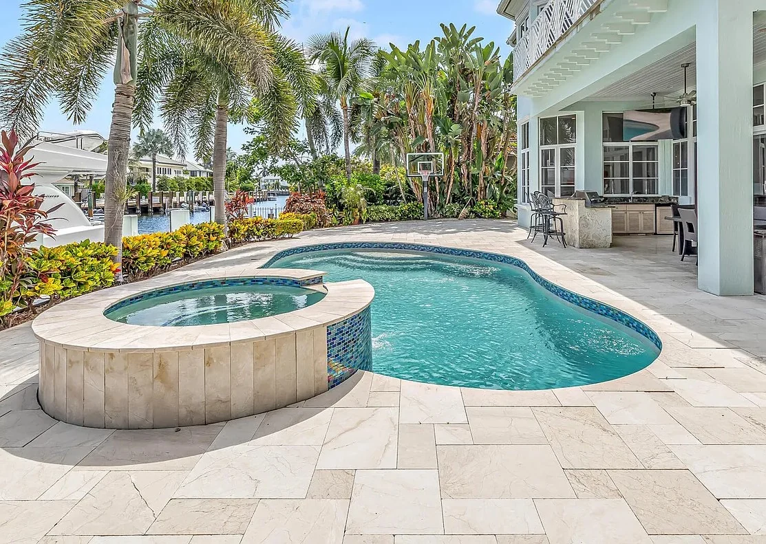 Completed travertine pool deck project